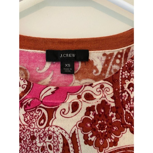 J Crew Paisley Margo Sweater 100% Merino Wool Lightweight Size XS - Picture 2 of 3
